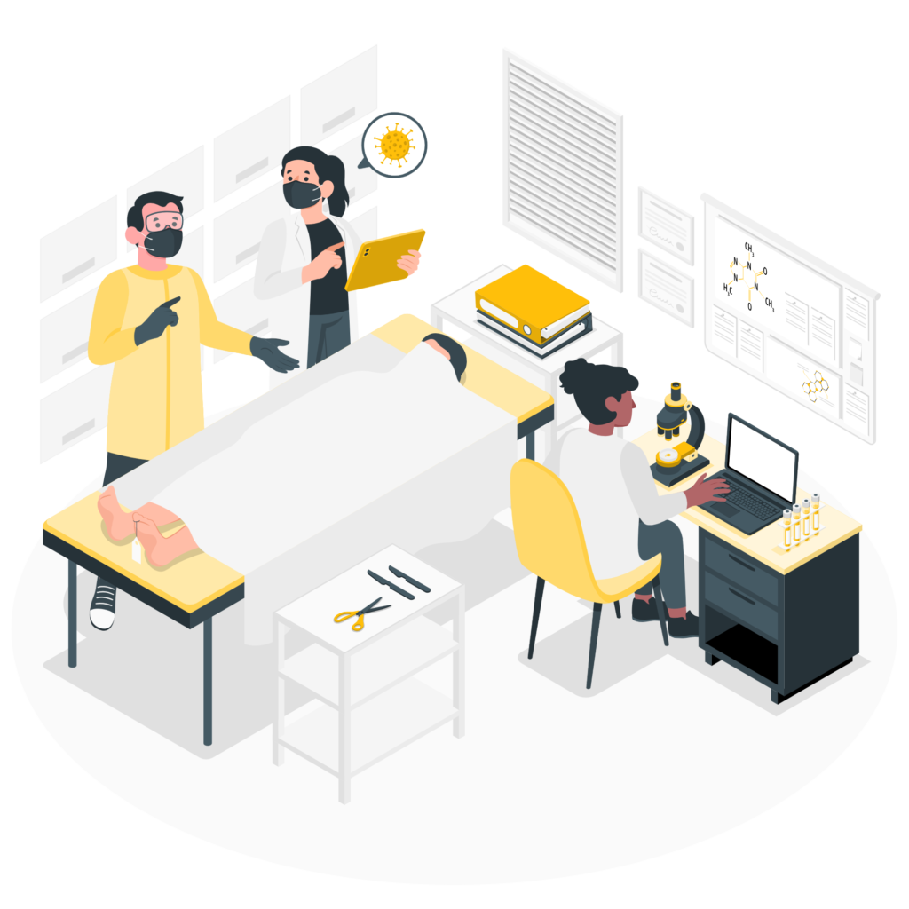 Forensic medicine and pathology lab illustration