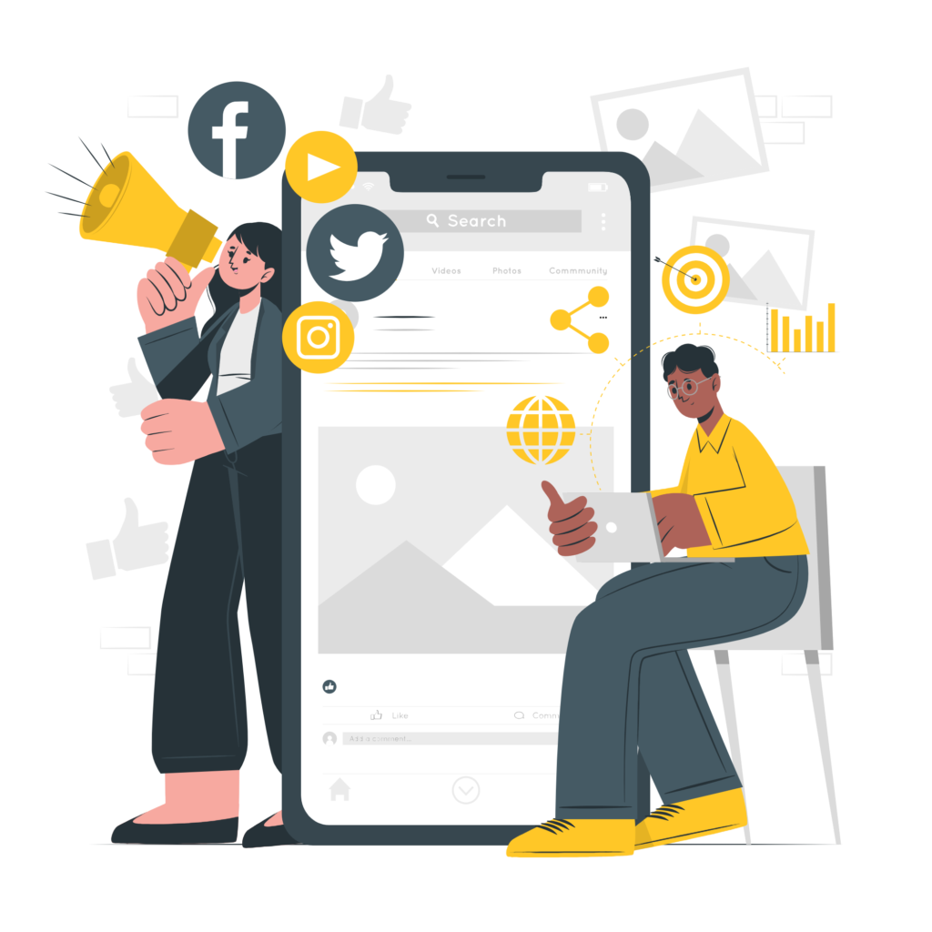 Social media marketer promoting brand content across Facebook, Instagram and Twitter