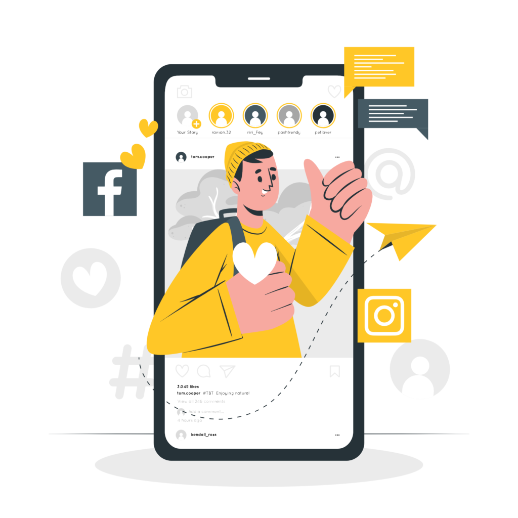Man liking social media posts on smartphone for social media marketing services